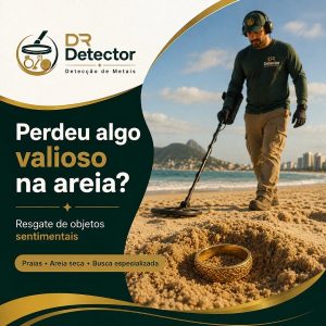 Busca de alianca de ouro perdida na areia da praia