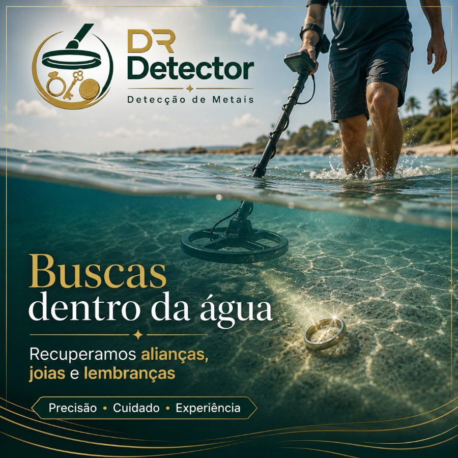 Detectorista buscando alianca dentro da agua
